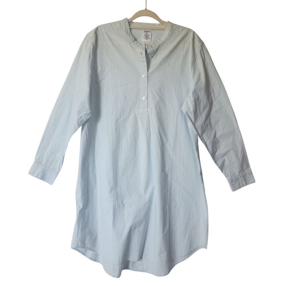 Lands' End Long Shirt Women Light Blue White Striped Sz XL 18 Long Sleeve Cotton